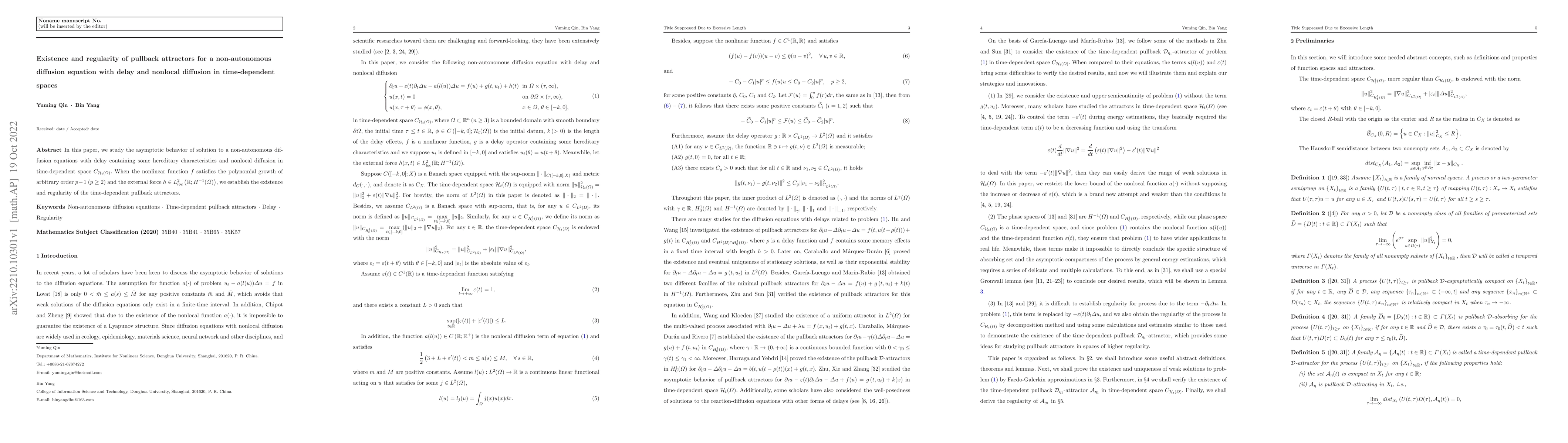 Thumbnail for Existence and regularity of pullback attractors for a non-autonomous
  diffusion equation with delay and nonlocal diffusion in time-dependent spaces