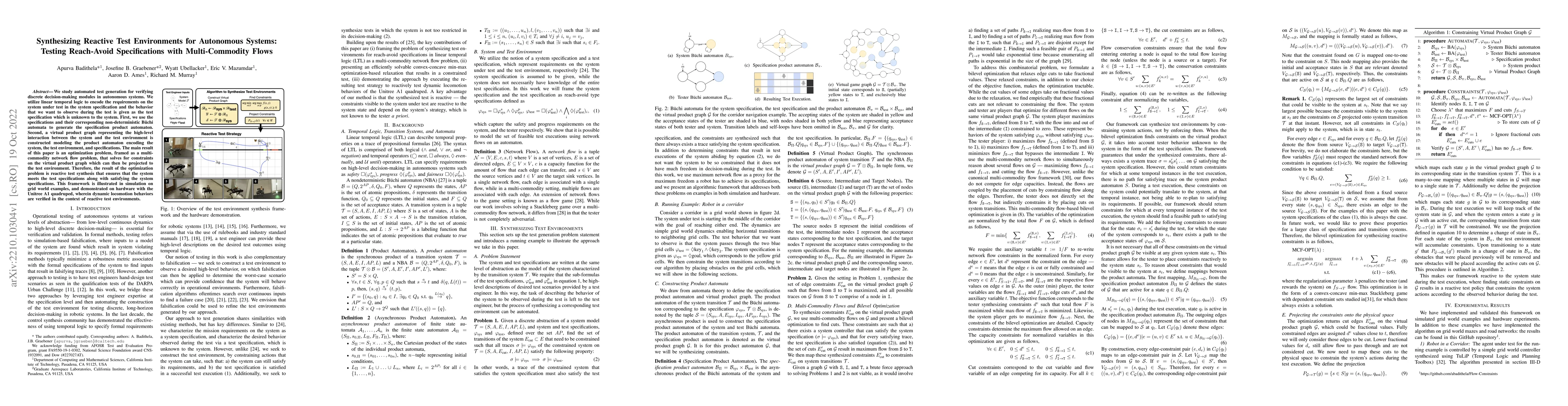 Thumbnail for Synthesizing Reactive Test Environments for Autonomous Systems: Testing
  Reach-Avoid Specifications with Multi-Commodity Flows