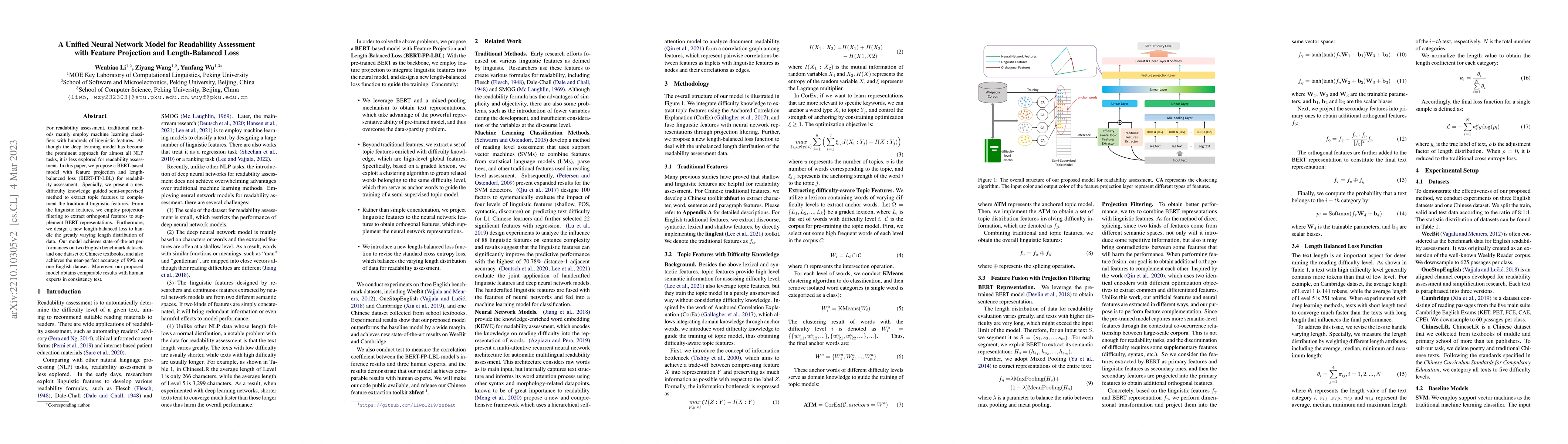 Thumbnail for A Unified Neural Network Model for Readability Assessment with Feature
  Projection and Length-Balanced Loss