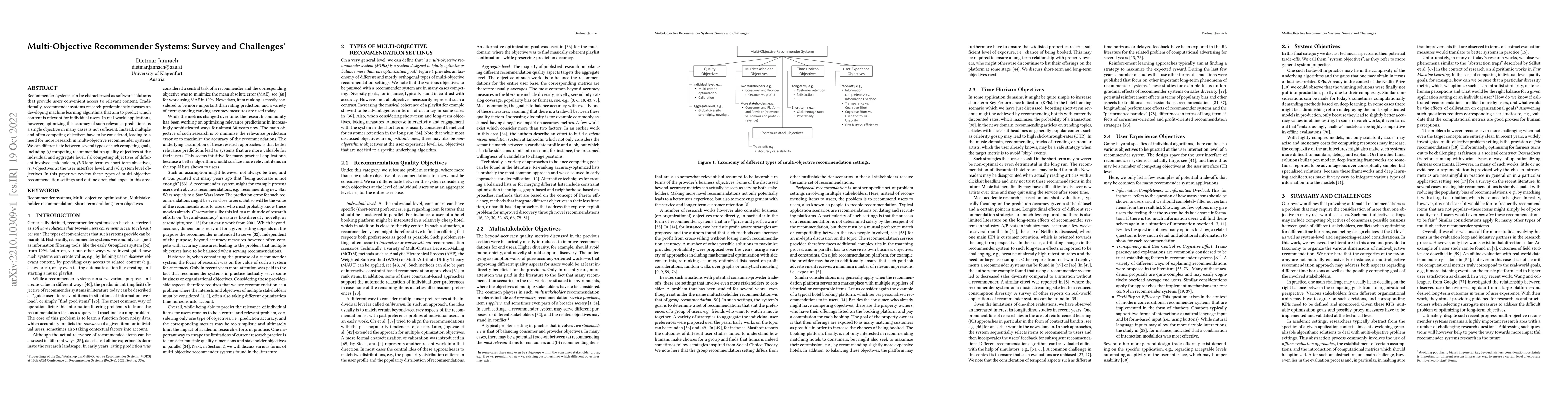 Thumbnail for Multi-Objective Recommender Systems: Survey and Challenges