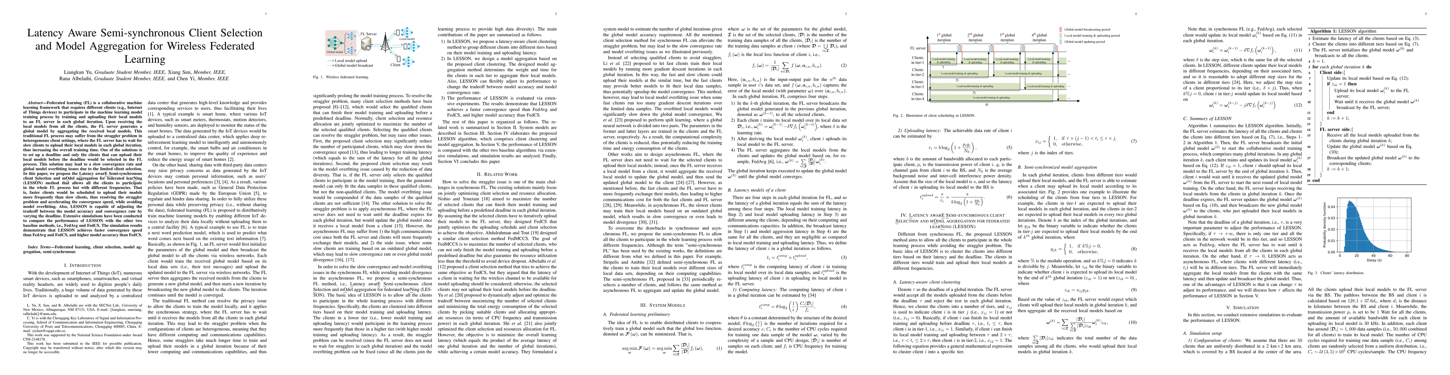 Thumbnail for Latency Aware Semi-synchronous Client Selection and Model Aggregation
  for Wireless Federated Learning