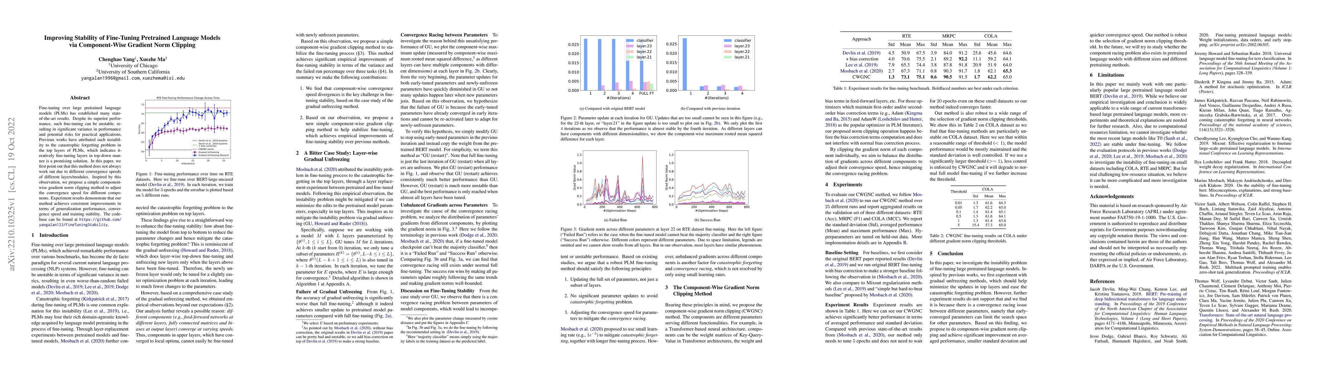 Thumbnail for Improving Stability of Fine-Tuning Pretrained Language Models via
  Component-Wise Gradient Norm Clipping