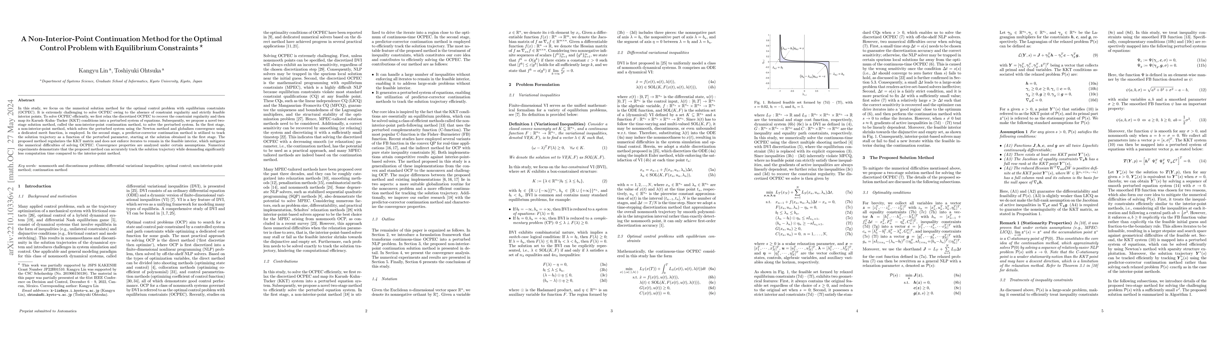 Thumbnail for A Non-Interior-Point Continuation Method for the Optimal Control Problem
  with Equilibrium Constraints