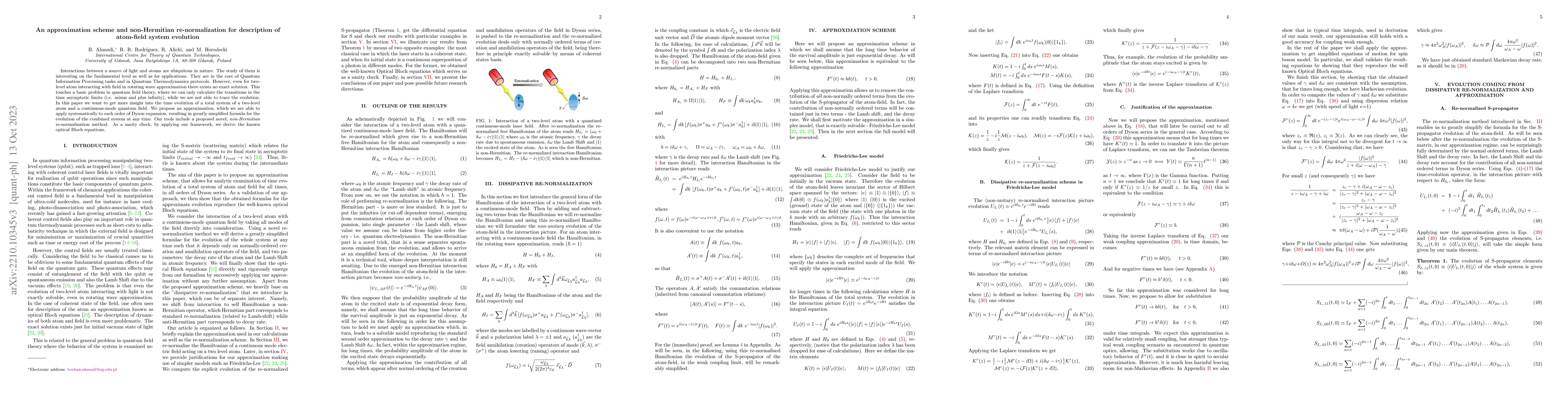 Thumbnail for An approximation scheme and non-Hermitian re-normalization for
  description of atom-field system evolution