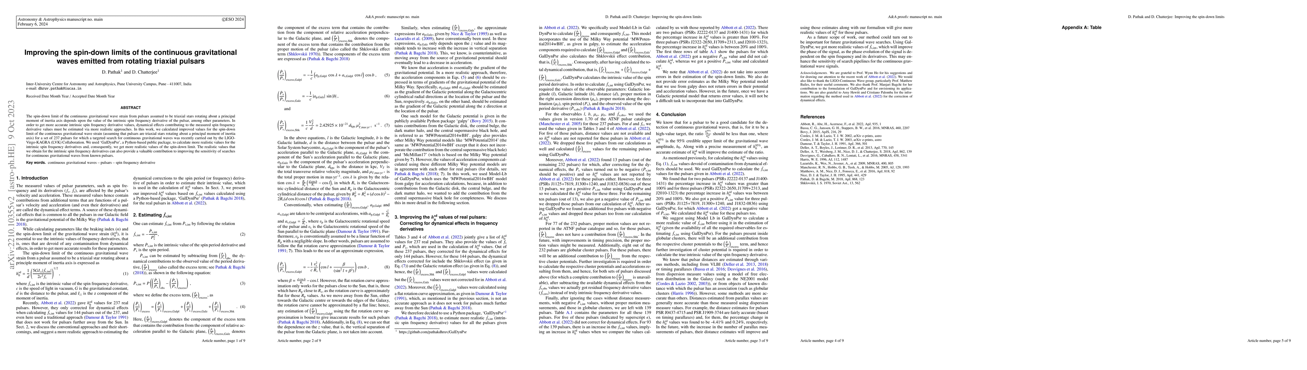 Thumbnail for Improving the spin-down limits of the continuous gravitational waves
  emitted from rotating triaxial pulsars