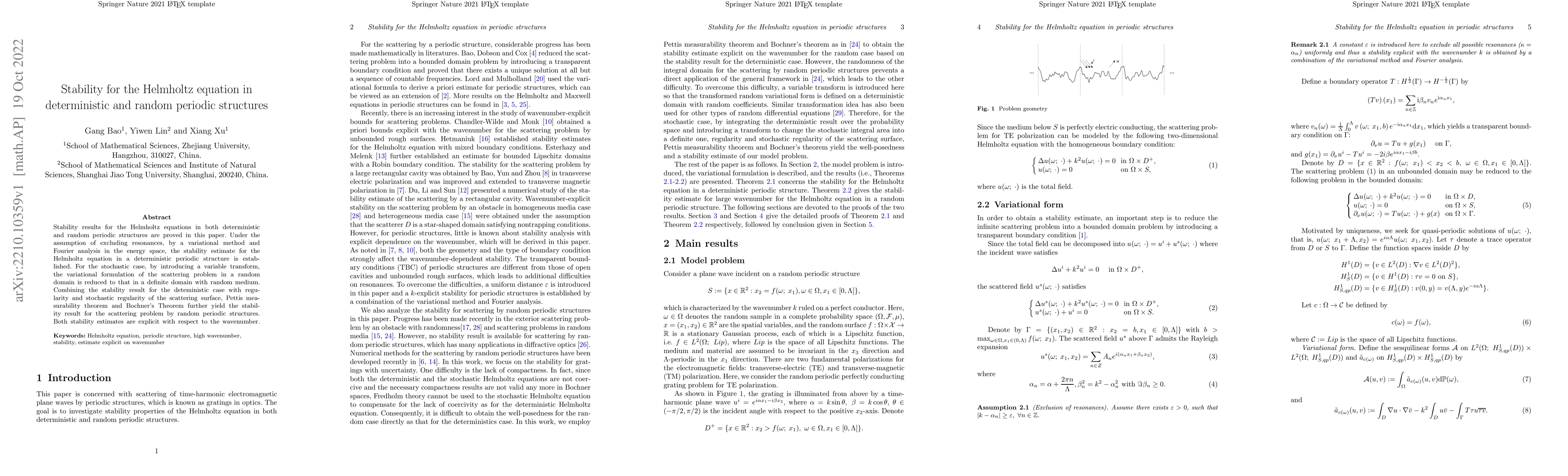Thumbnail for Stability for the Helmholtz equation in deterministic and random
  periodic structures