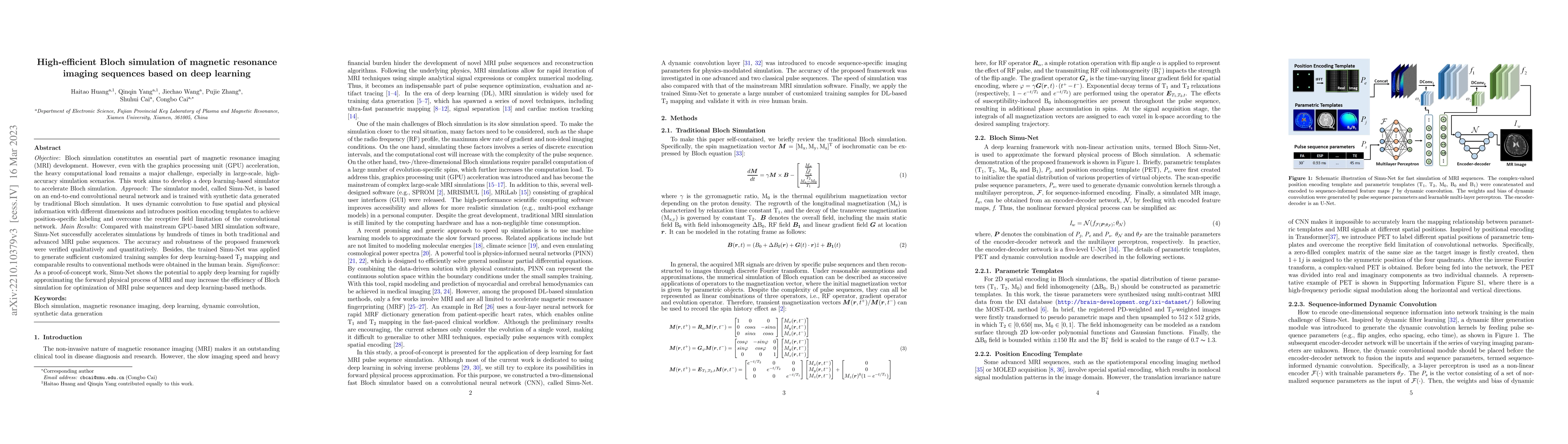 Thumbnail for High-efficient Bloch simulation of magnetic resonance imaging sequences
  based on deep learning
