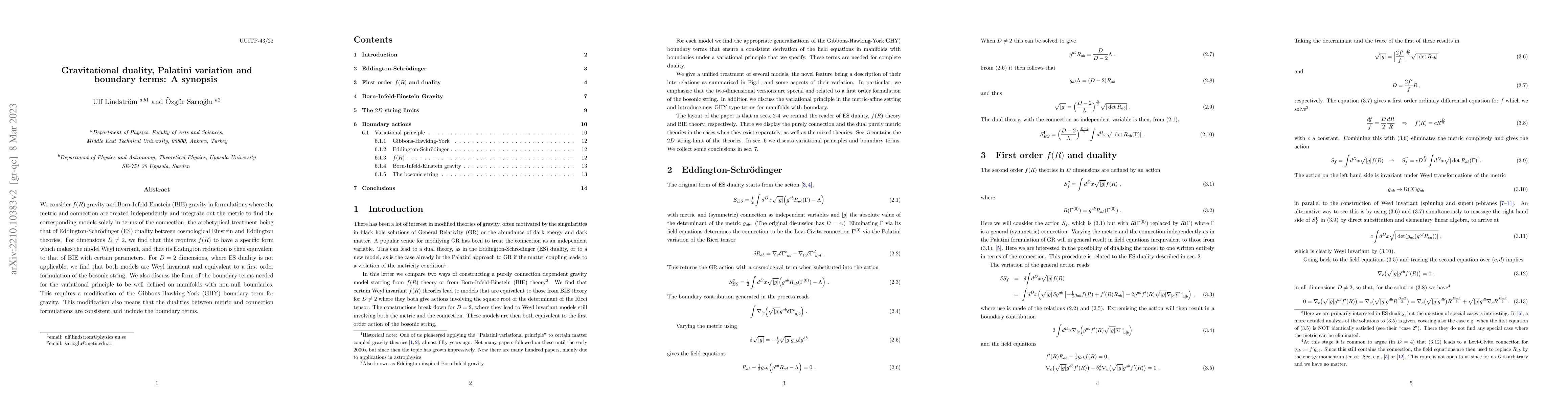 Thumbnail for Gravitational duality, Palatini variation and boundary terms: A synopsis