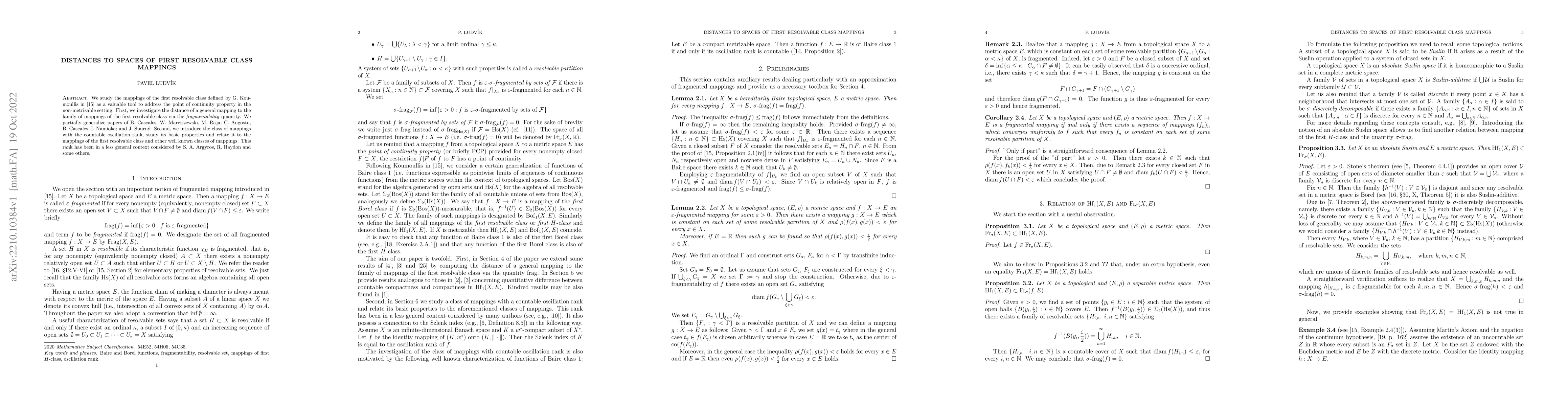 Thumbnail for Distances to spaces of first resolvable class mappings