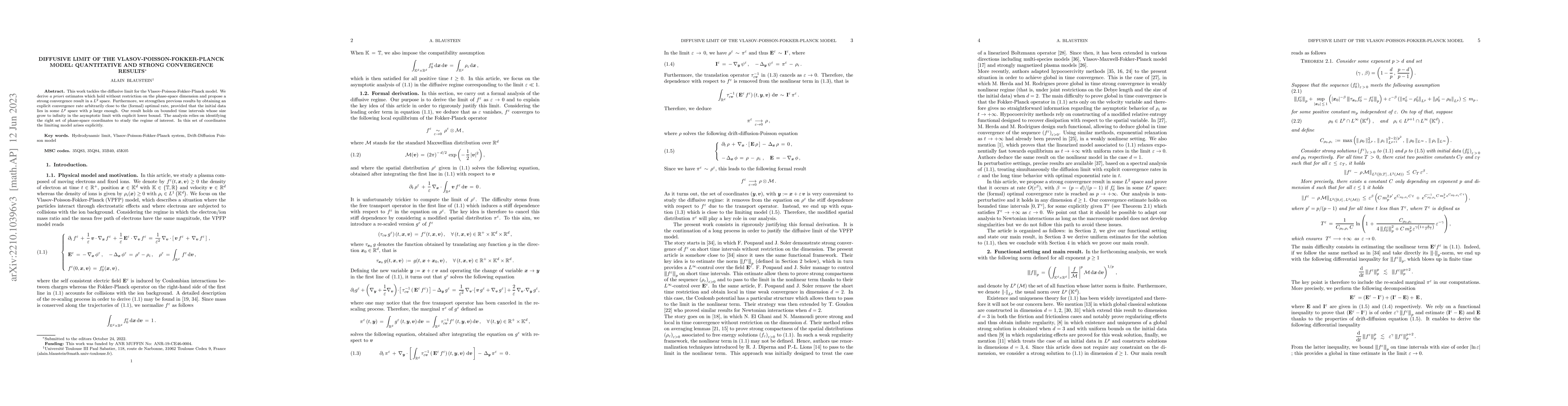 Thumbnail for Diffusive limit of the Vlasov-Poisson-Fokker-Planck model: quantitative
  and strong convergence results