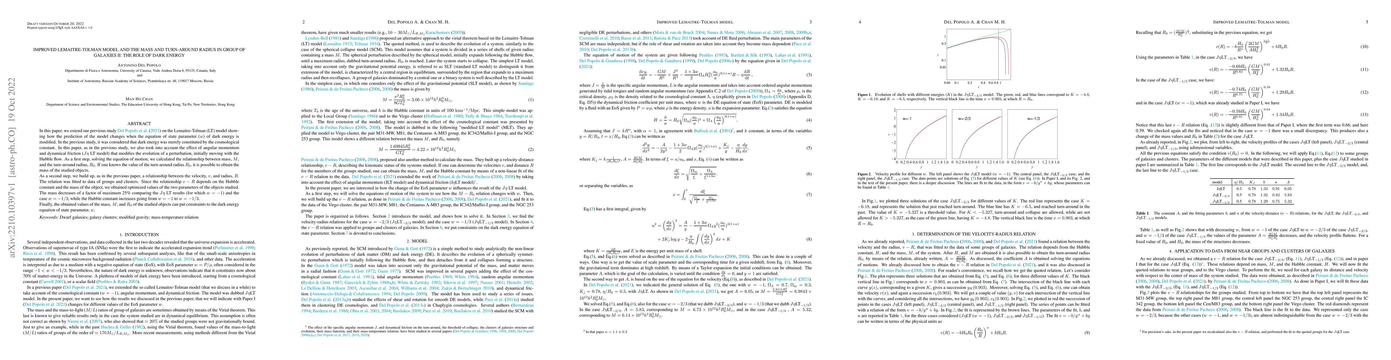 Thumbnail for Improved Lemaitre-Tolman model and the mass and turn-around radius in
  group of galaxies II: the role of dark energy
