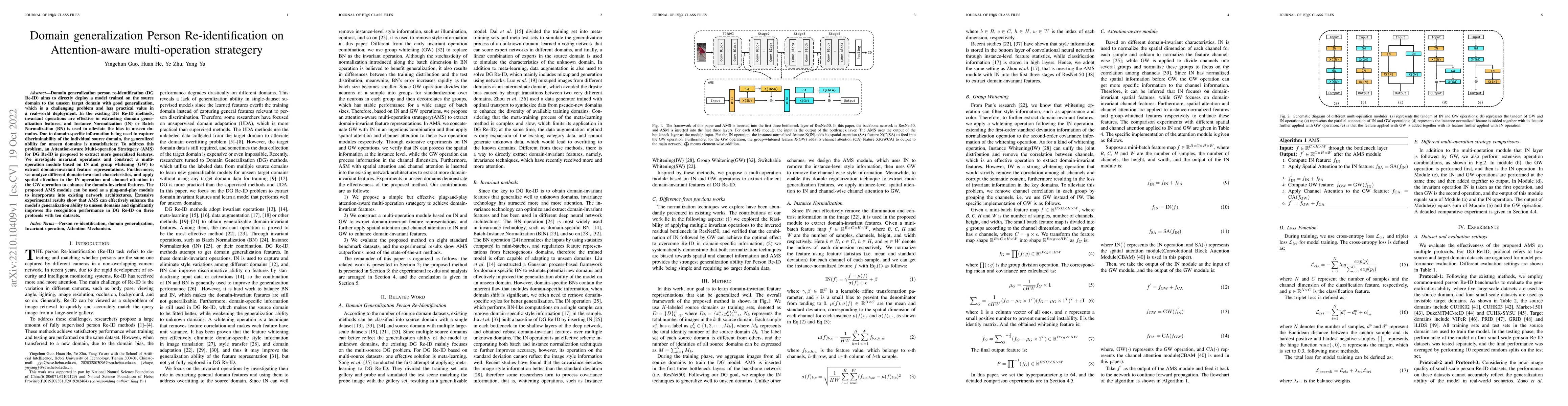 Thumbnail for Domain generalization Person Re-identification on Attention-aware
  multi-operation strategery