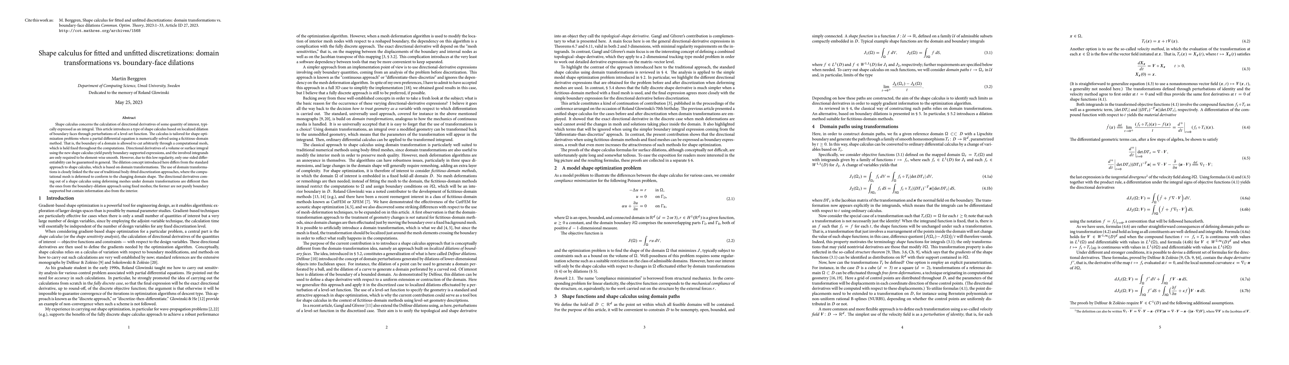 Thumbnail for Shape calculus for fitted and unfitted discretizations: domain
  transformations vs. boundary-face dilations
