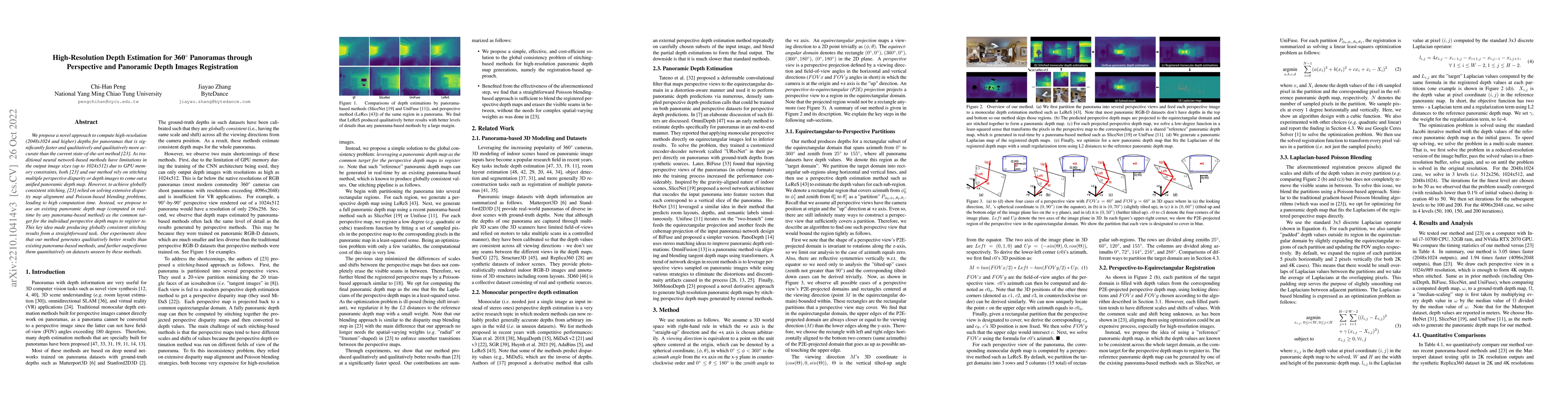 Thumbnail for High-Resolution Depth Estimation for 360-degree Panoramas through
  Perspective and Panoramic Depth Images Registration