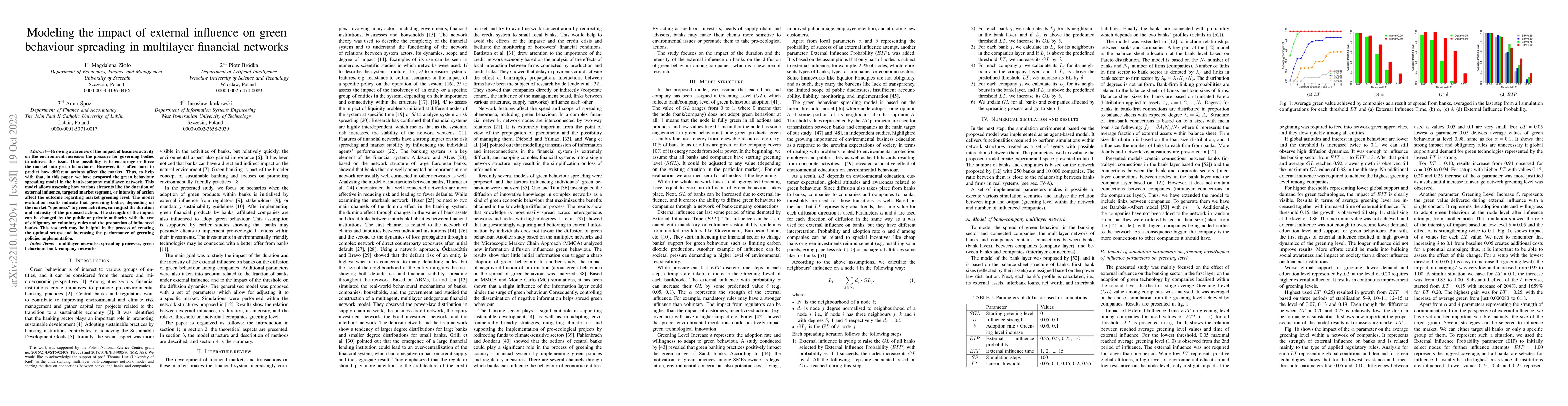 Thumbnail for Modeling the impact of external influence on green behaviour spreading
  in multilayer financial networks