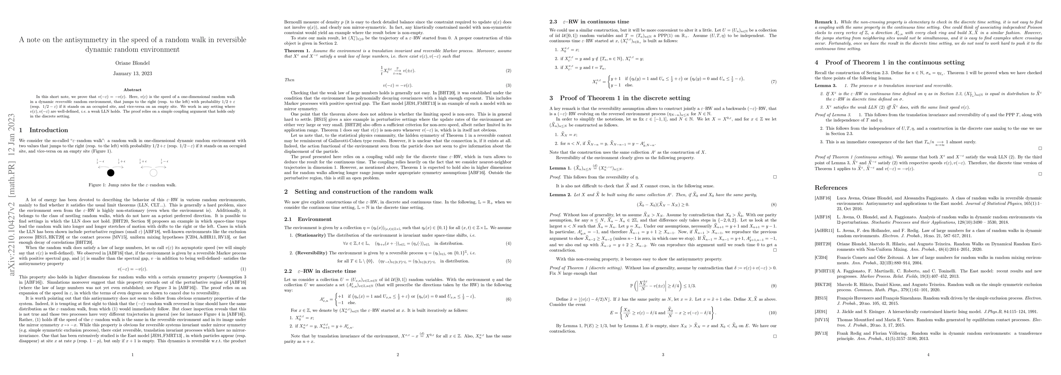 Thumbnail for A note on the antisymmetry in the speed of a random walk in reversible
  dynamic random environment
