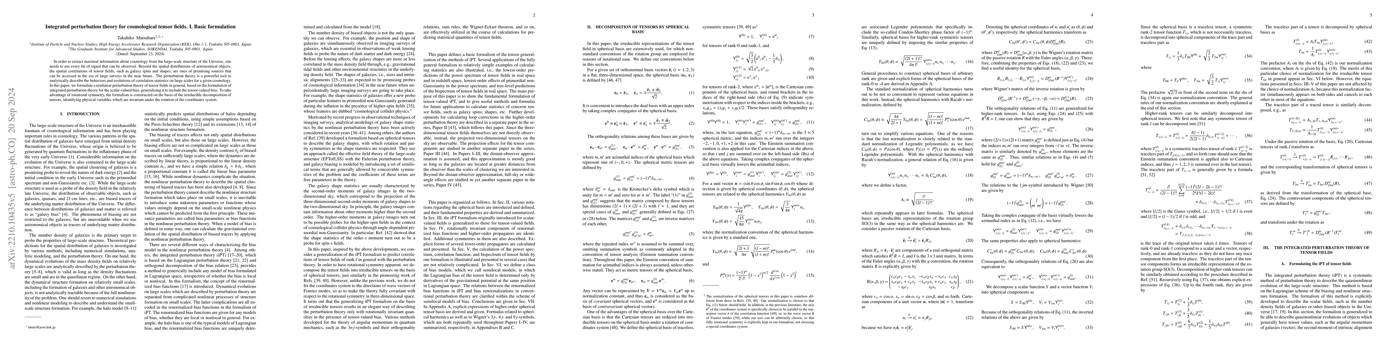 Thumbnail for The integrated perturbation theory for cosmological tensor fields I:
  Basic formulation