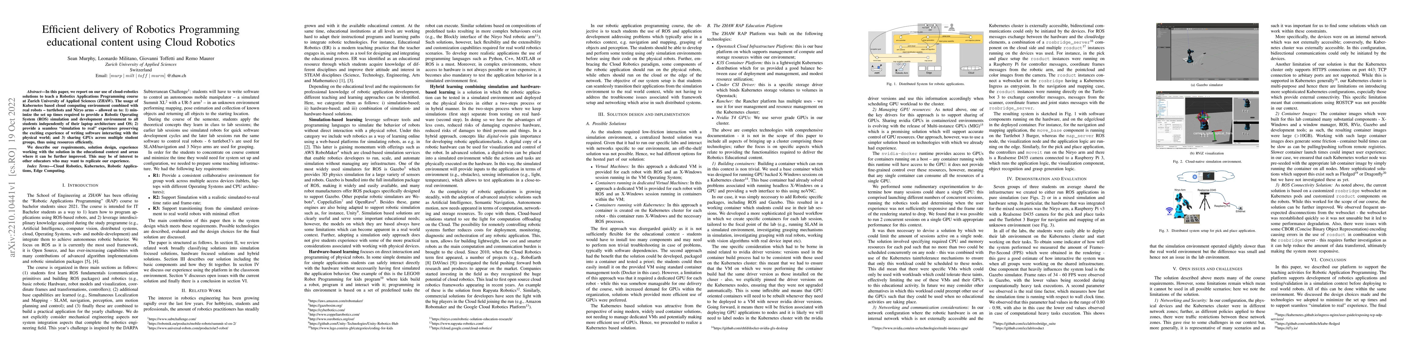 Thumbnail for Efficient delivery of Robotics Programming educational content using
  Cloud Robotics