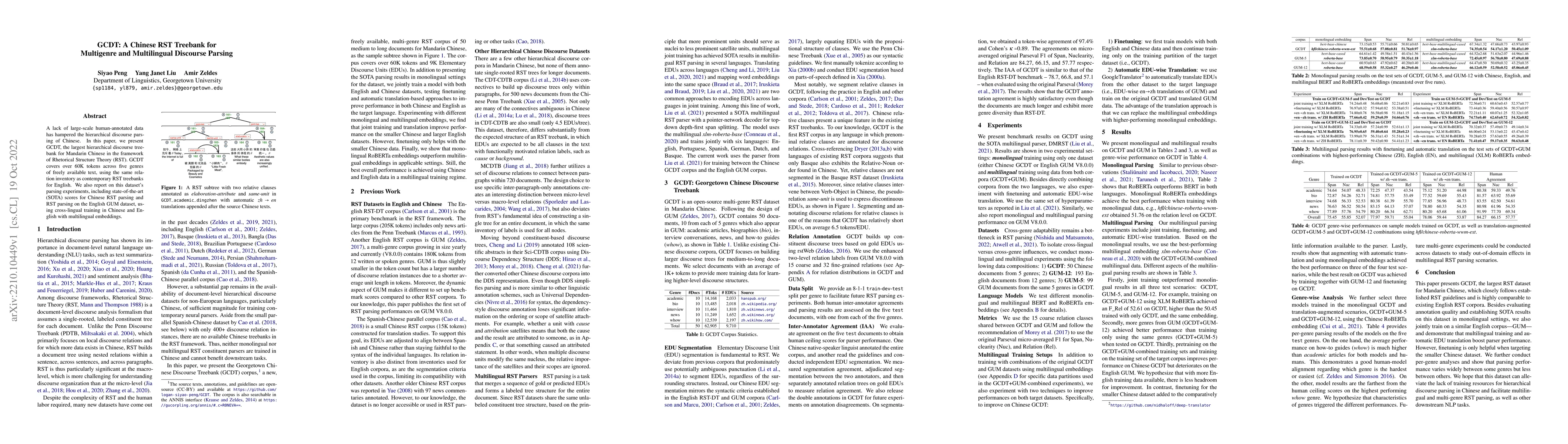 Thumbnail for GCDT: A Chinese RST Treebank for Multigenre and Multilingual Discourse
  Parsing
