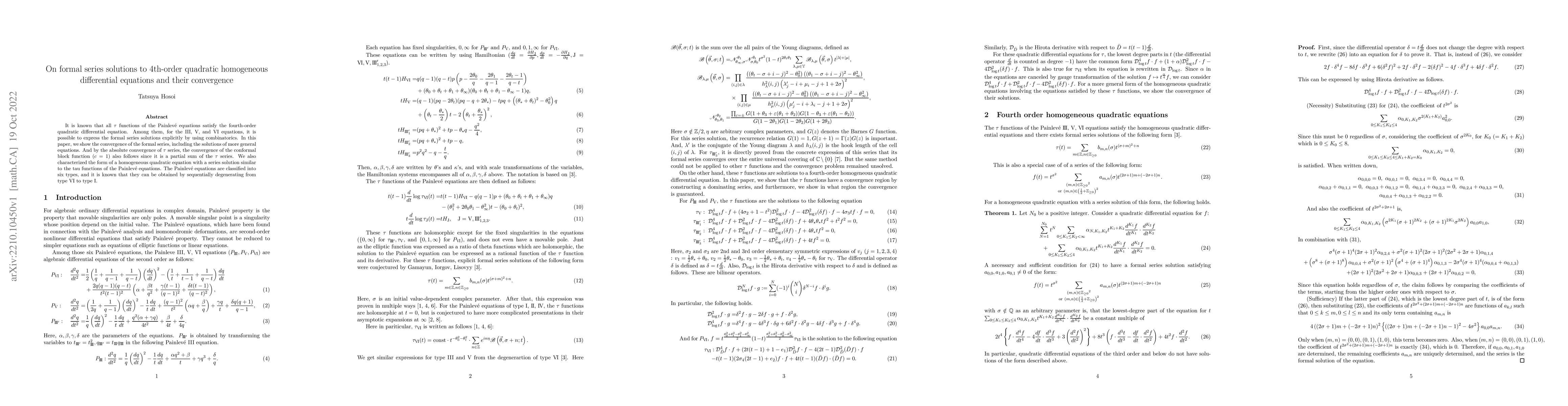 Thumbnail for On Formal Series Solutions To 4th-order Quadratic Homogeneous
  Differential Equations And Their Convergence