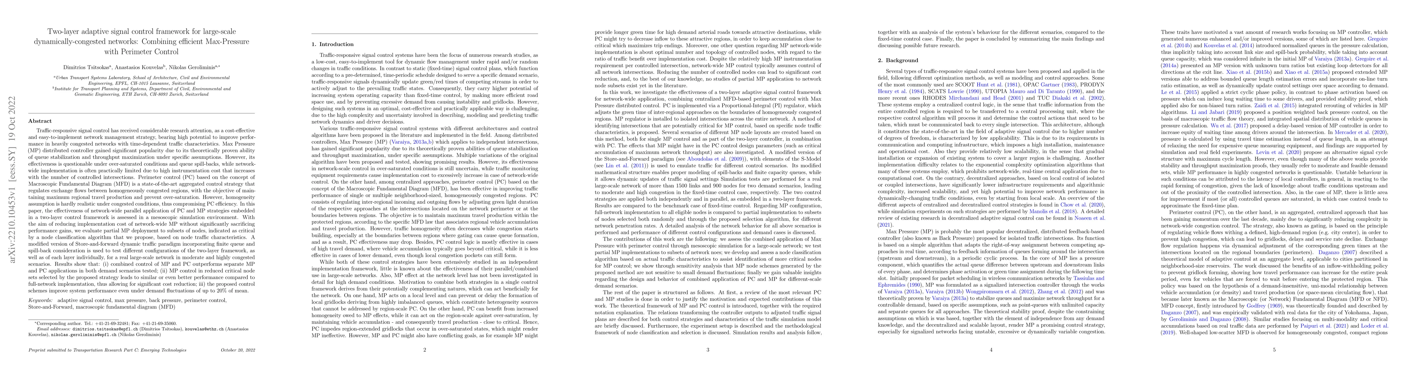 Thumbnail for Two-layer adaptive signal control framework for large-scale
  dynamically-congested networks: Combining efficient Max Pressure with
  Perimeter Control
