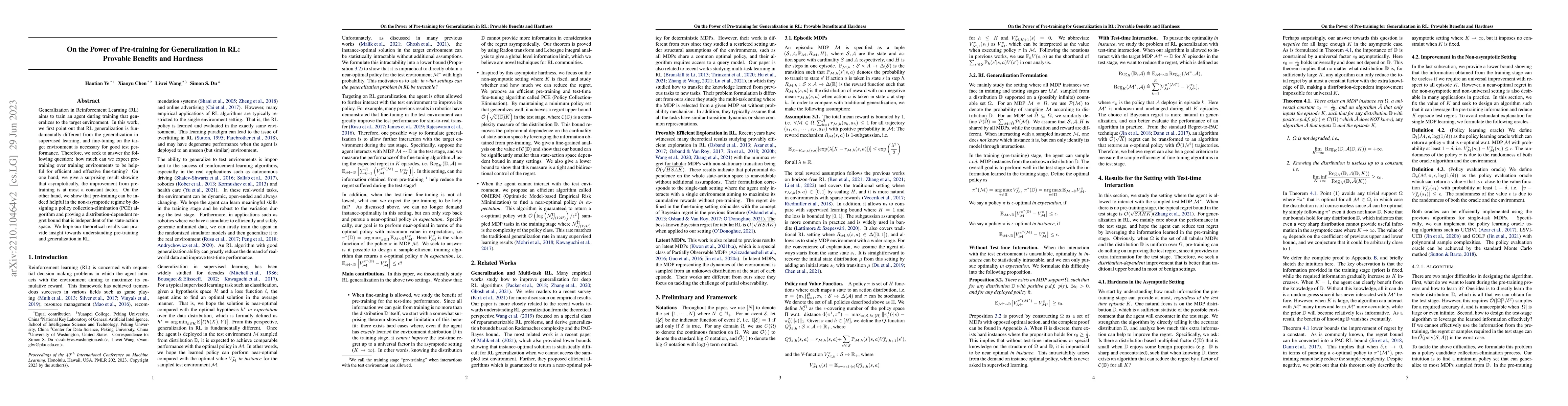 Thumbnail for On the Power of Pre-training for Generalization in RL: Provable Benefits
  and Hardness