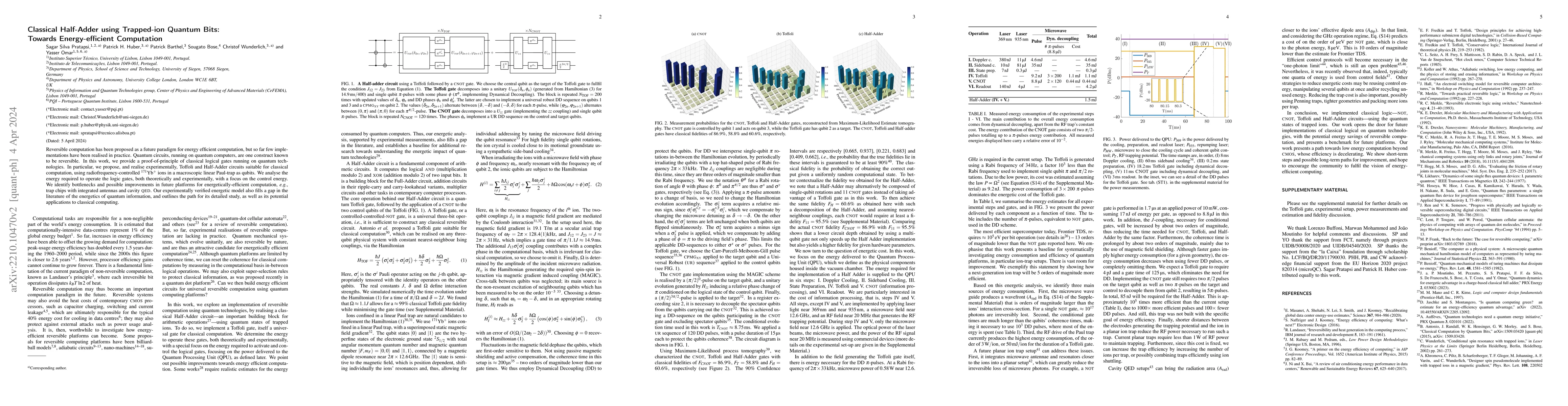 Thumbnail for Classical Half-Adder using Trapped-ion Quantum Bits: Towards
  Energy-efficient Computation
