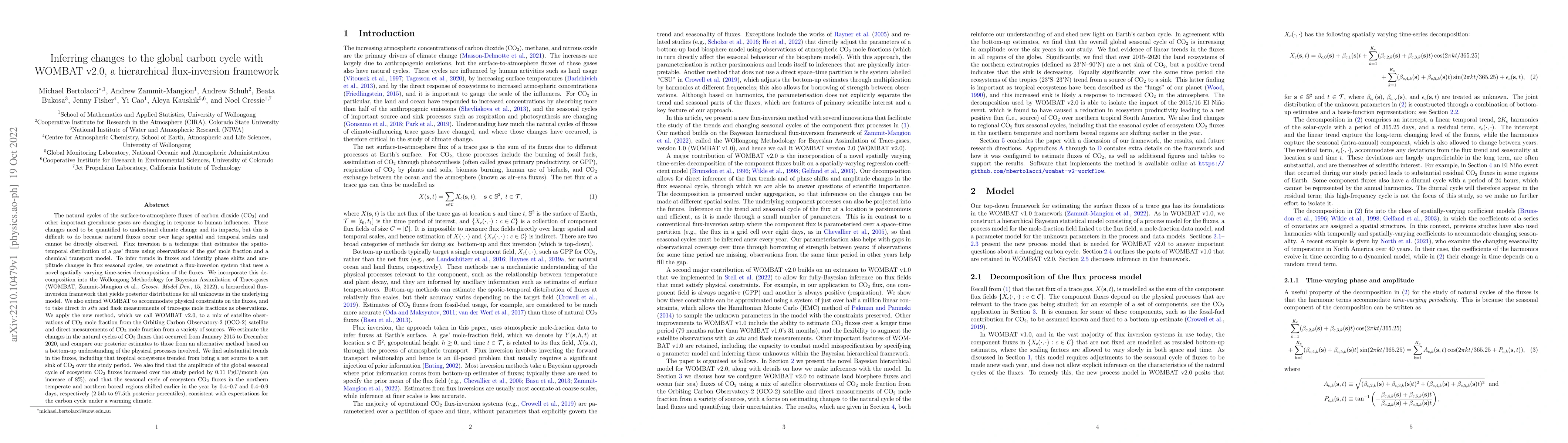 Thumbnail for Inferring changes to the global carbon cycle with WOMBAT v2.0, a
  hierarchical flux-inversion framework