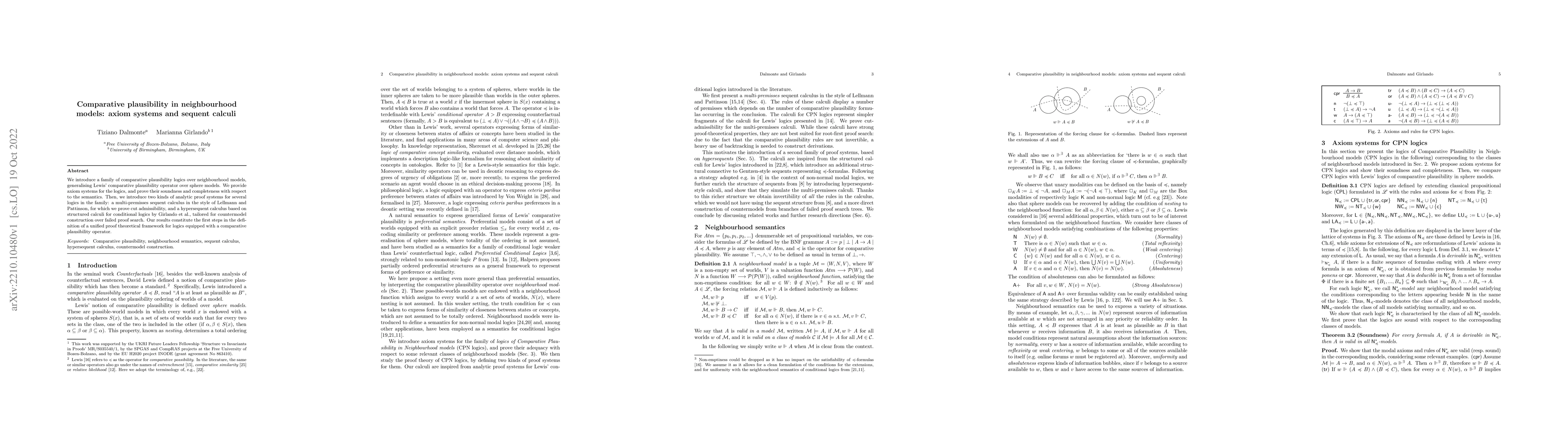 Thumbnail for Comparative plausibility in neighbourhood models: axiom systems and
  sequent calculi