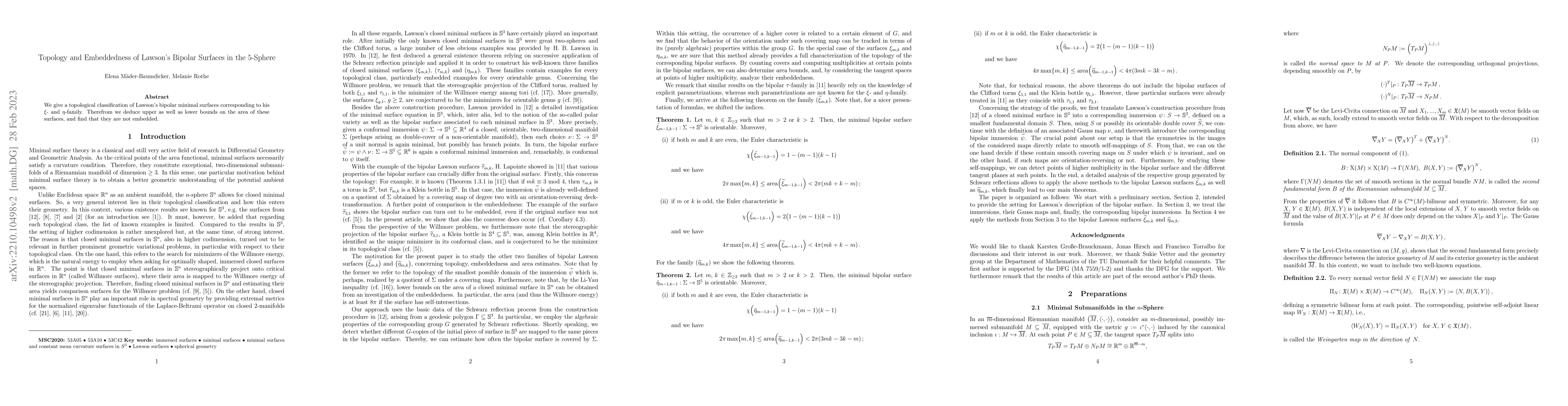 Thumbnail for Topology and Embeddedness of Lawson's Bipolar Surfaces in the 5-Sphere