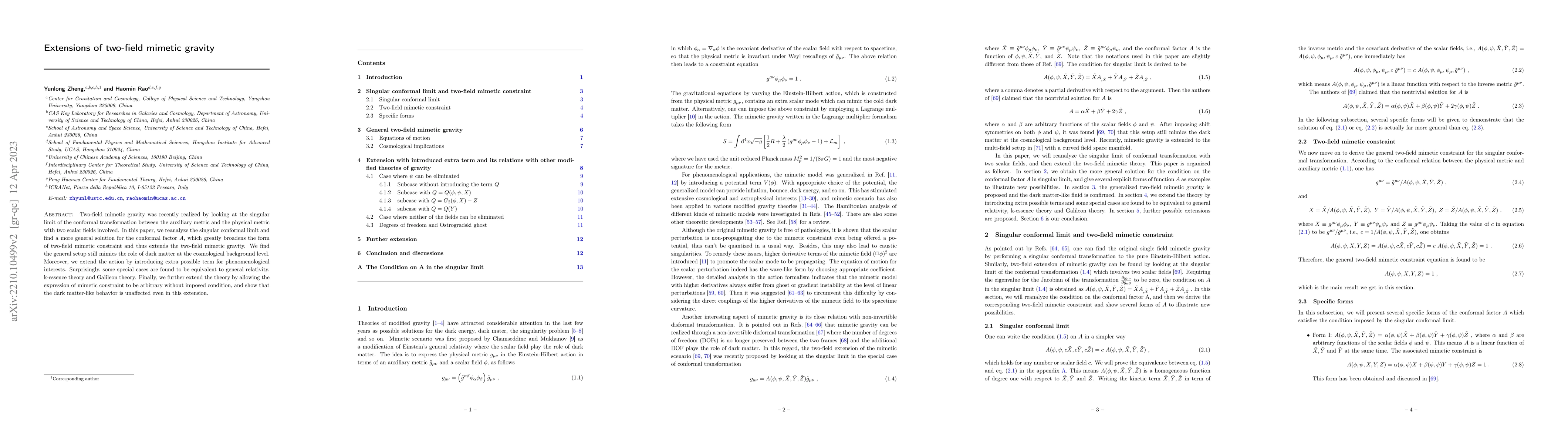 Thumbnail for Extensions of two-field mimetic gravity