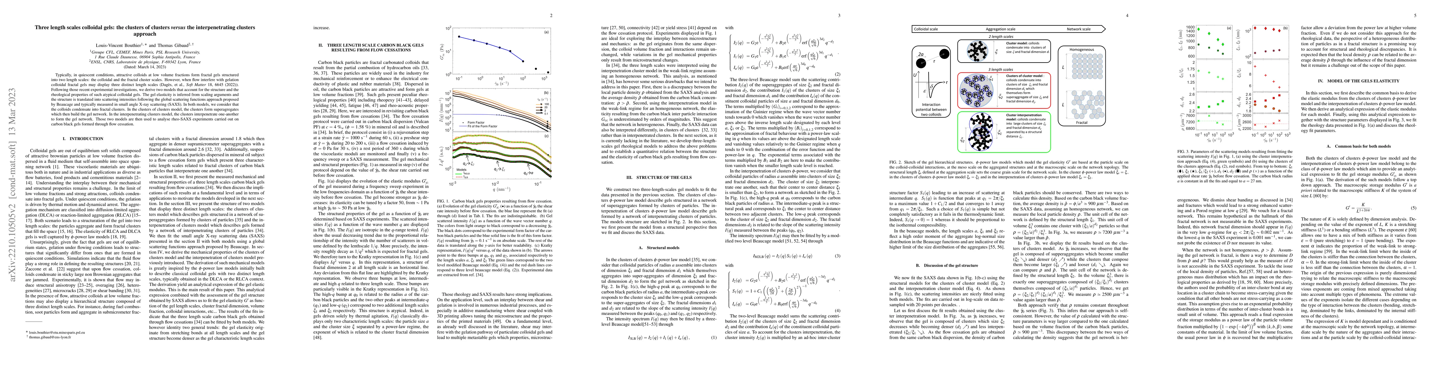 Thumbnail for Three length scales colloidal gels: the clusters of clusters versus the
  interpenetrating clusters approach