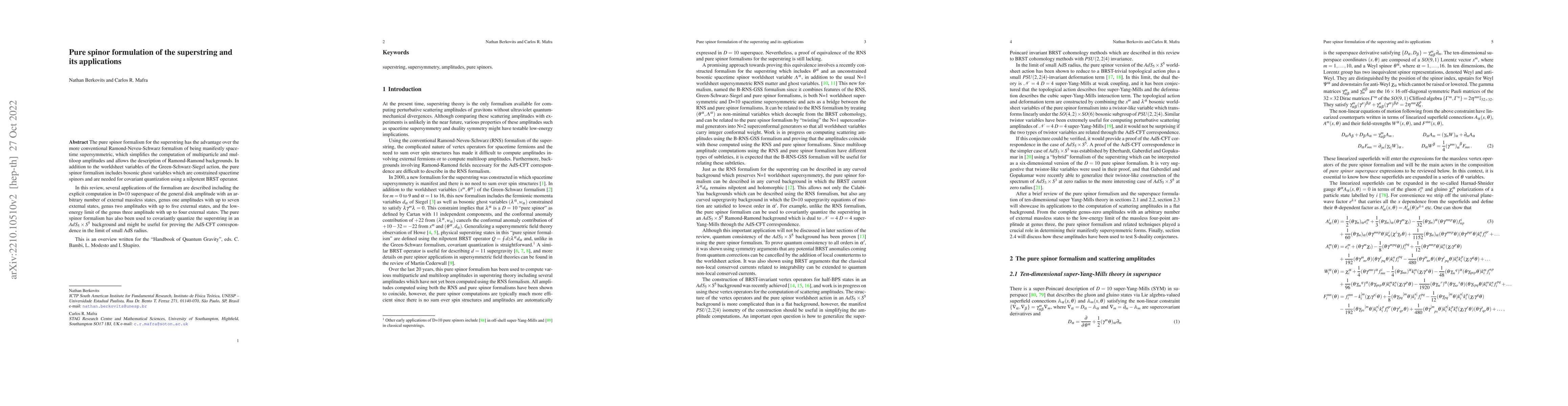 Thumbnail for Pure spinor formulation of the superstring and its applications