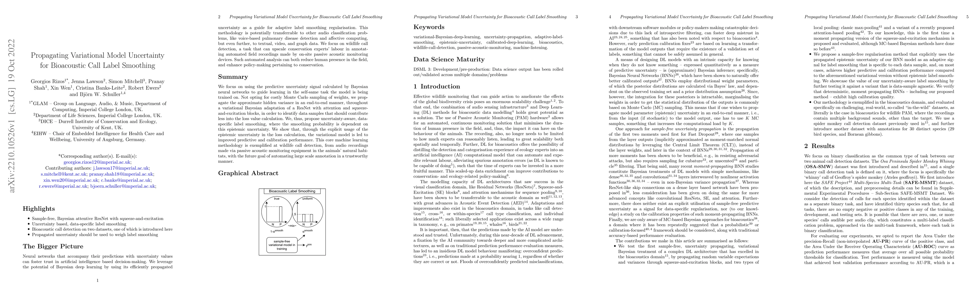 Thumbnail for Propagating Variational Model Uncertainty for Bioacoustic Call Label
  Smoothing