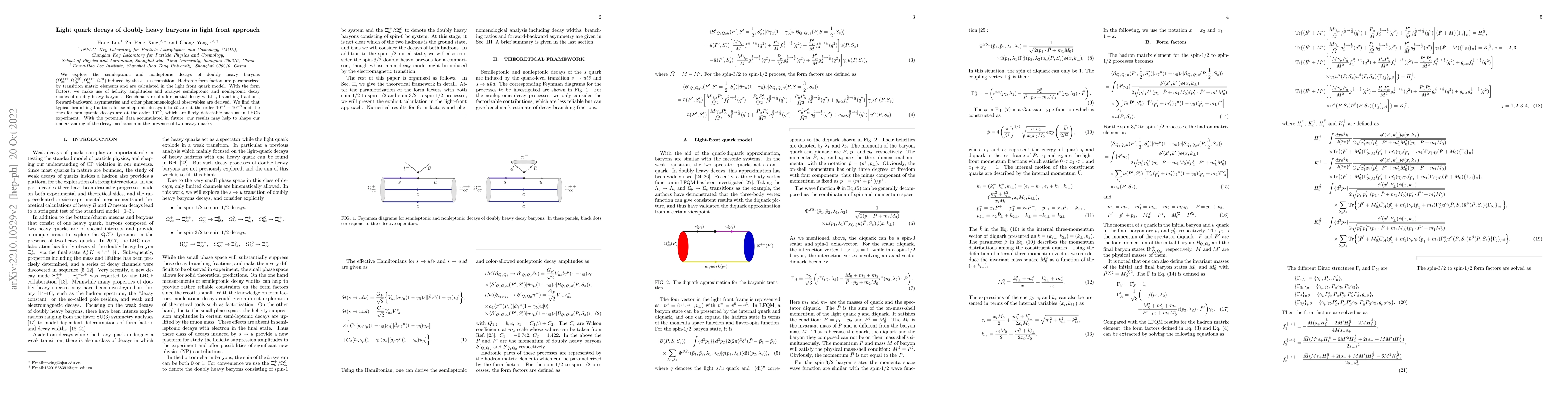 Thumbnail for Light quark decays of doubly heavy baryons in light front approach