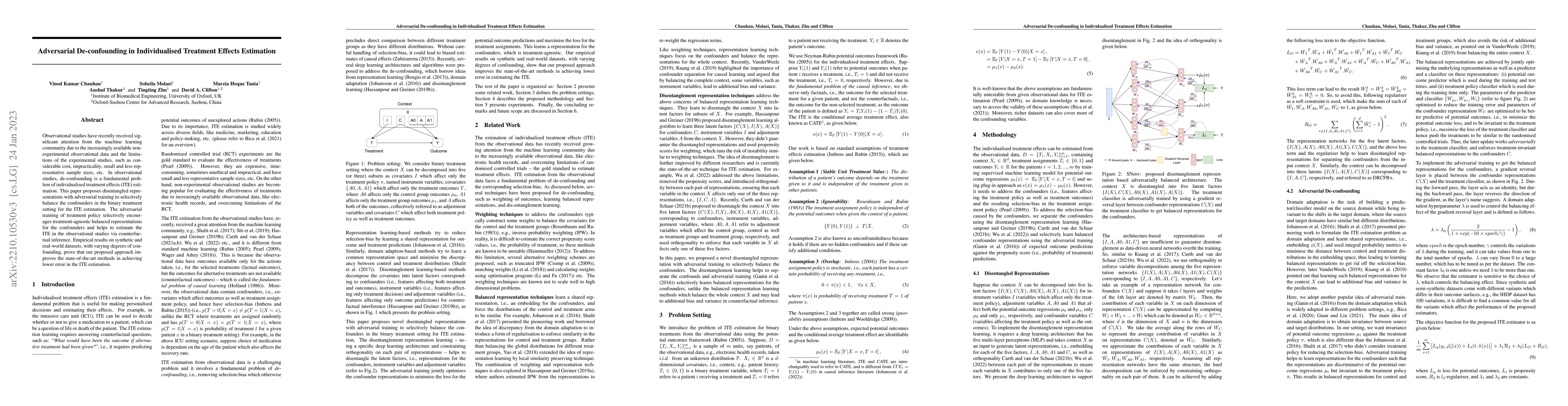 Thumbnail for Adversarial De-confounding in Individualised Treatment Effects
  Estimation