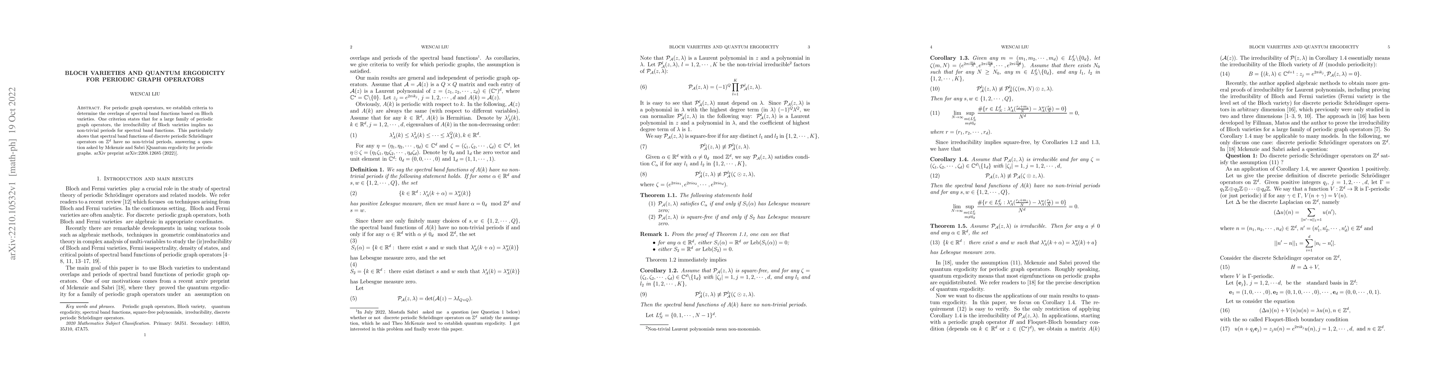 Thumbnail for Bloch varieties and quantum ergodicity for periodic graph operators
