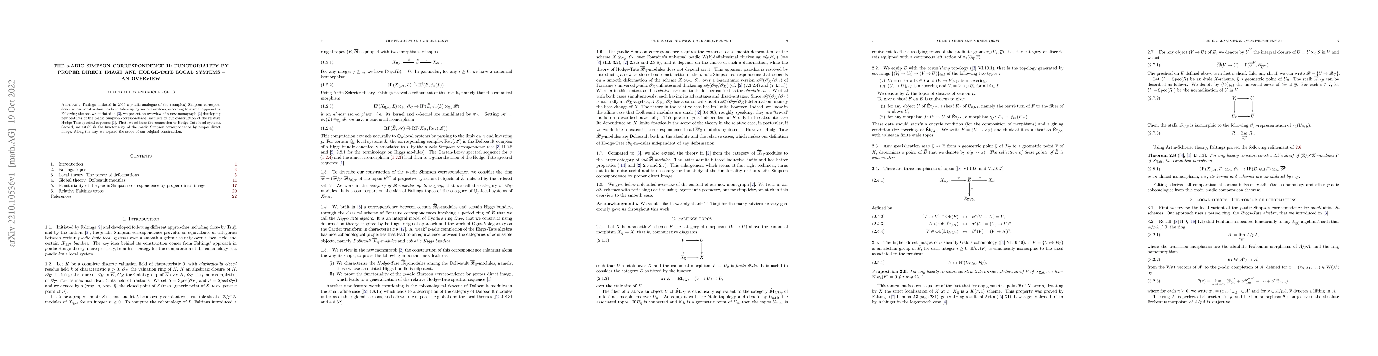 Thumbnail for The p-adic Simpson Correspondence II: Functoriality by proper direct
  image and Hodge-Tate local systems -- an overview