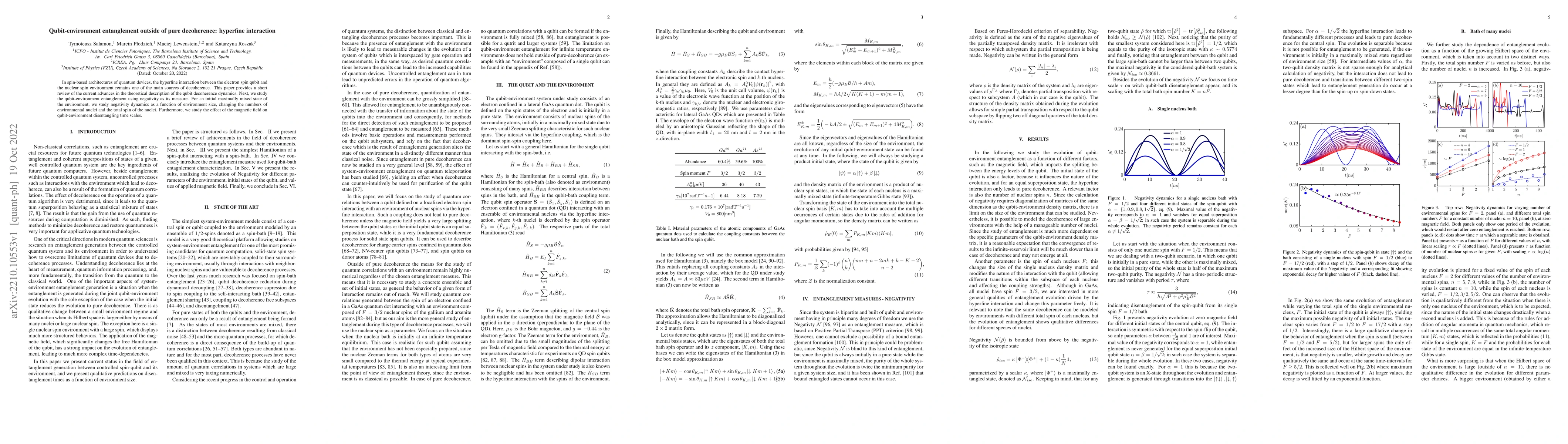 Thumbnail for Qubit-environment entanglement outside of pure decoherence: hyperfine
  interaction