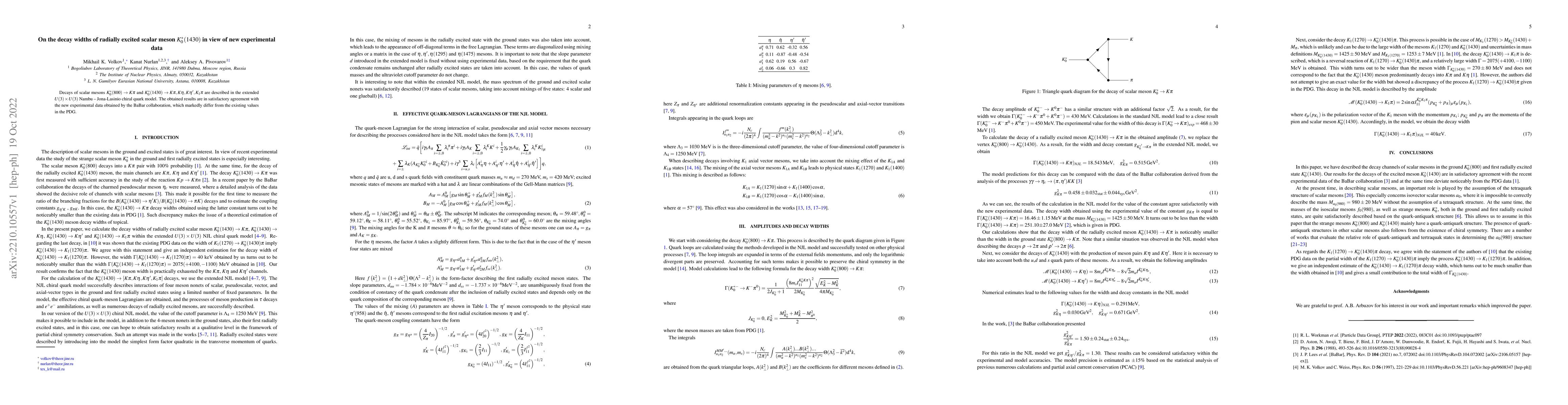 Thumbnail for On the decay widths of radially excited scalar meson $K^*_0(1430)$ in
  view of new experimental data