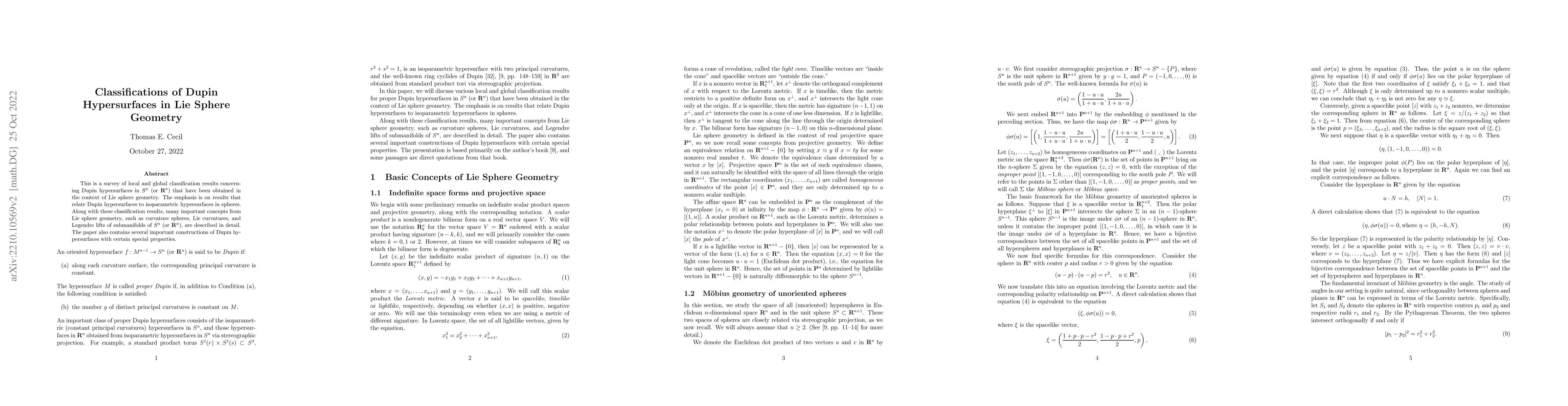 Thumbnail for Classifications of Dupin Hypersurfaces in Lie Sphere Geometry