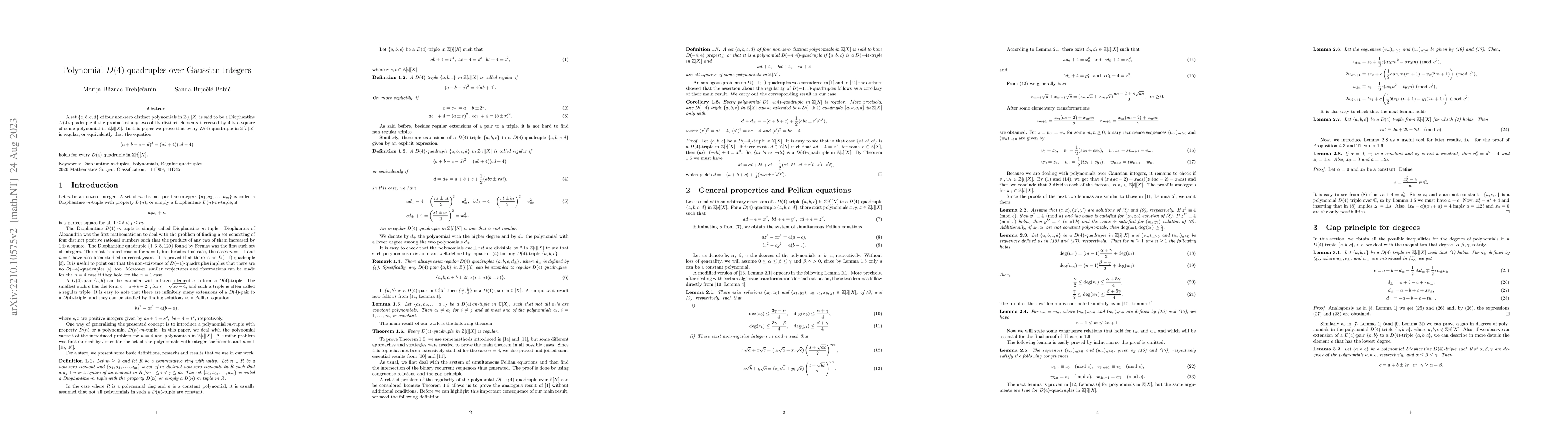 Thumbnail for Polynomial $D(4)$-quadruples over Gaussian Integers