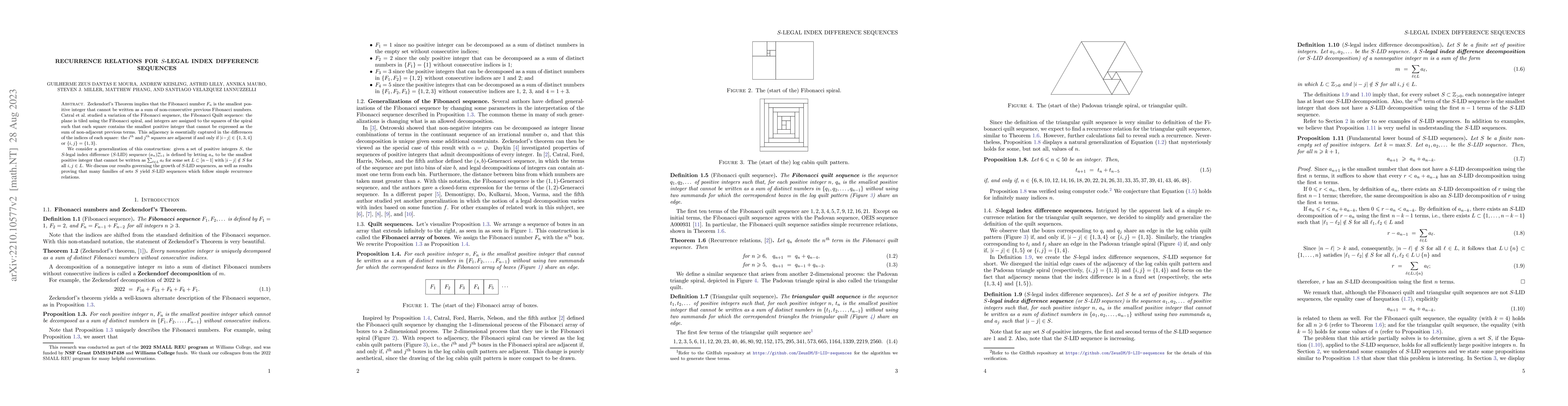 Thumbnail for Recurrence Relations for $S$-Legal Index Difference Sequences