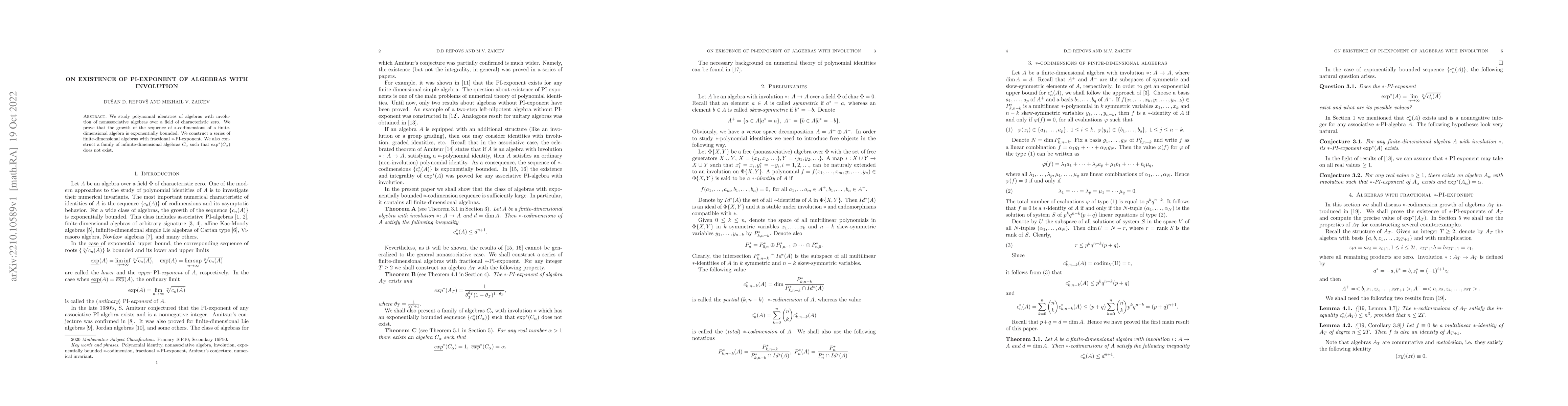 Thumbnail for On existence of PI-exponent of algebras with involution