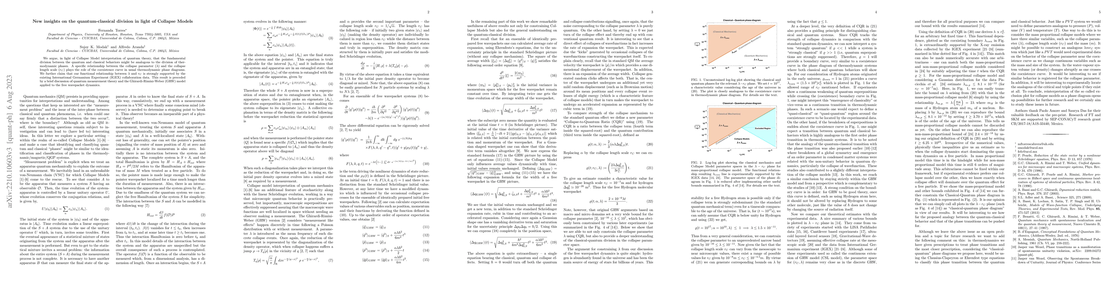 Thumbnail for New insights on the quantum-classical division in light of Collapse
  Models