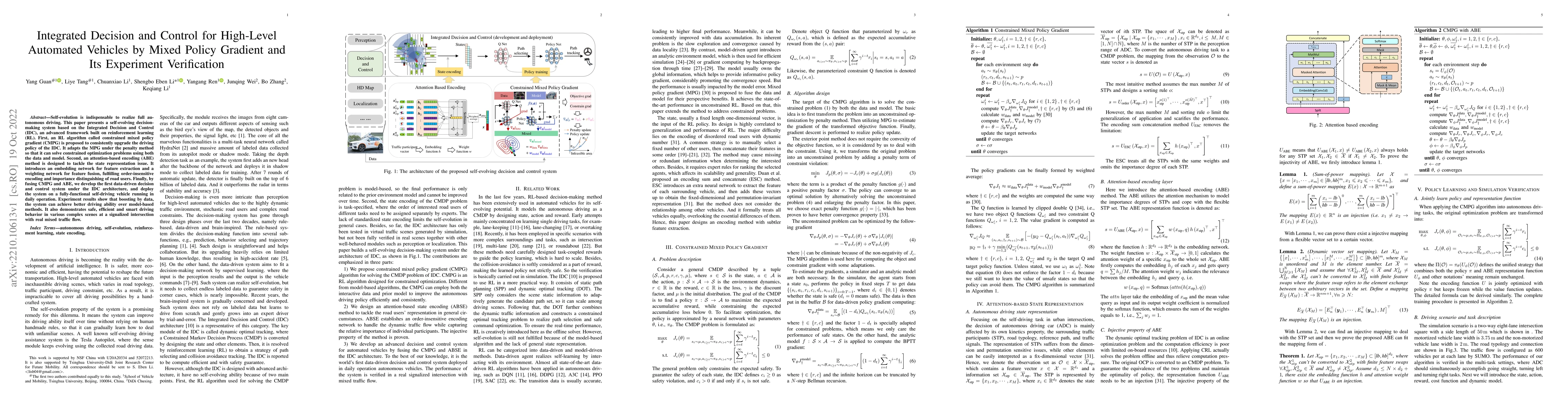 Thumbnail for Integrated Decision and Control for High-Level Automated Vehicles by
  Mixed Policy Gradient and Its Experiment Verification