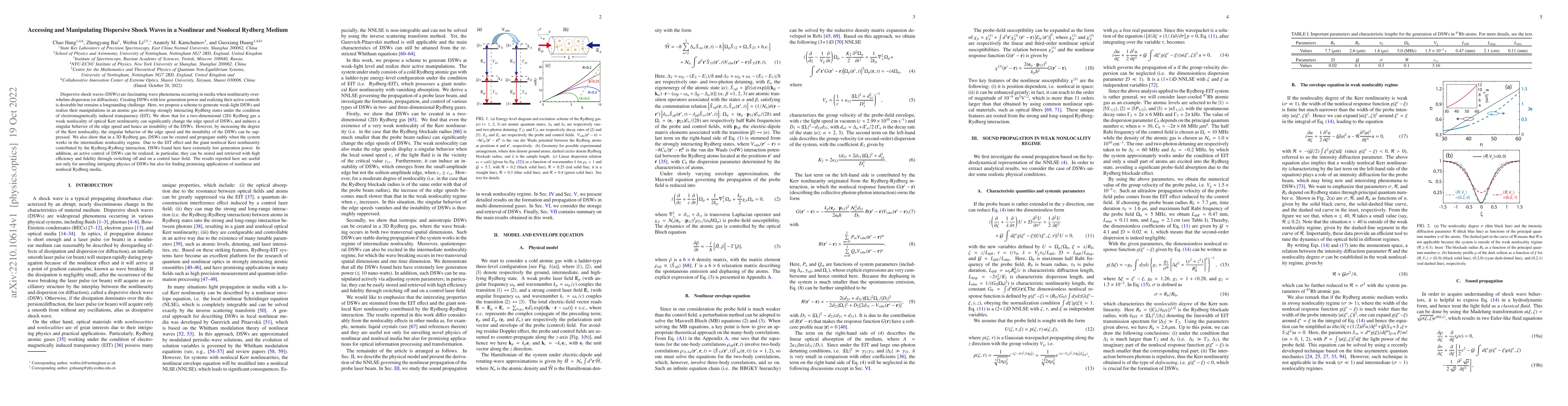 Thumbnail for Accessing and Manipulating Dispersive Shock Waves in a Nonlinear and
  Nonlocal Rydberg Medium