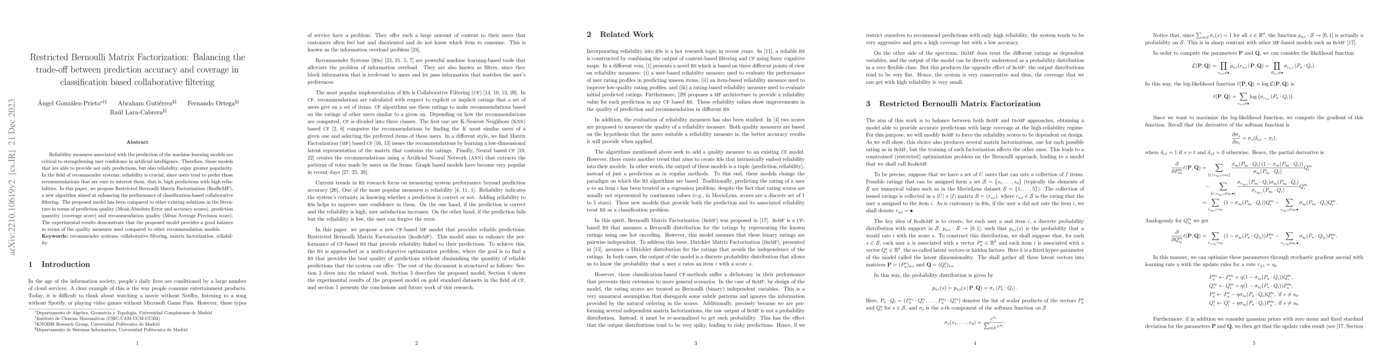 Thumbnail for Restricted Bernoulli Matrix Factorization: Balancing the trade-off
  between prediction accuracy and coverage in classification based
  collaborative filtering