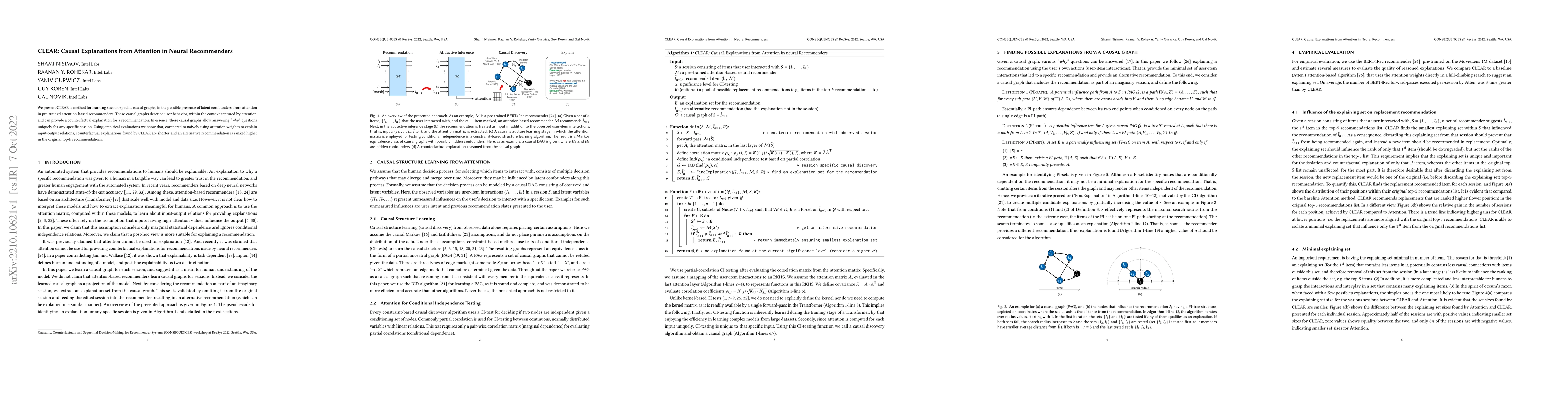Thumbnail for CLEAR: Causal Explanations from Attention in Neural Recommenders