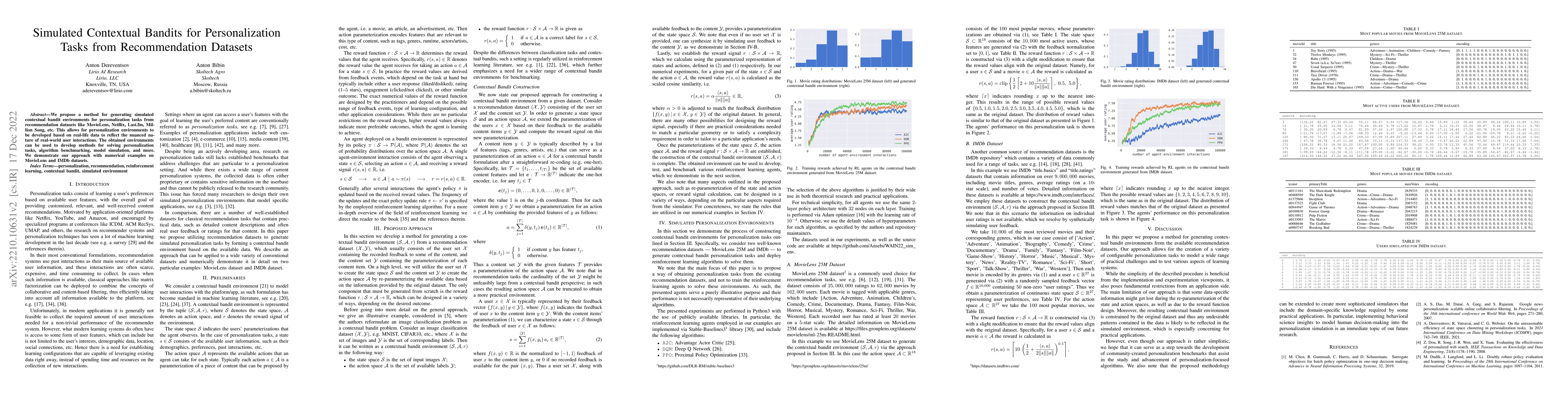 Thumbnail for Simulated Contextual Bandits for Personalization Tasks from
  Recommendation Datasets